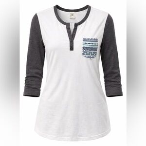 Zine Clothing Gray and White Long Sleeve Henley